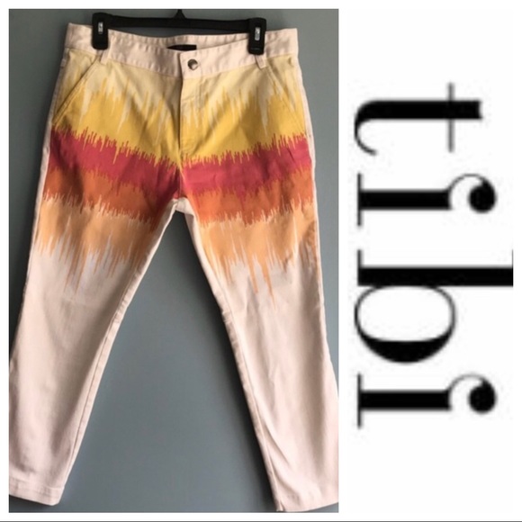 tibi Calypso Paint Splatter Print Cropped Jean Pants. Size 29 - Picture 1 of 4